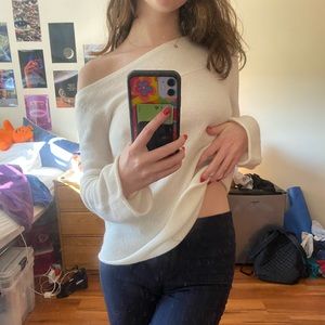 Theory off the shoulder cashmere sweater